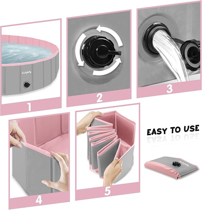 Furrybaby Dog Pool, Kiddie Pool Hard Plastic, Collapsible Pet Bath Foldable Swimming Pet Pool Portable Pink 32''
