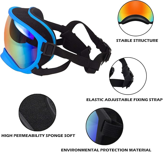 Medium Dog Sunglasses with Adjustable Strap UV Protection, Winproof Dog Puppy Sunglasses, Suitable for Medium Dog Pet Glasses, Dogs Eyes Protection,Soft Dog Goggles