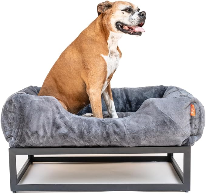 FUZI Luxury Aesthetic Dog Bed for Small Dogs with Washable Cover, Pet Couch, Pet Bed with Sides, Non-Slip Bottom, Soft & Durable Calming Dog Bed, Faux Rabbit Fur Cover, Small 25.1x16.75x9.5 Dark Grey