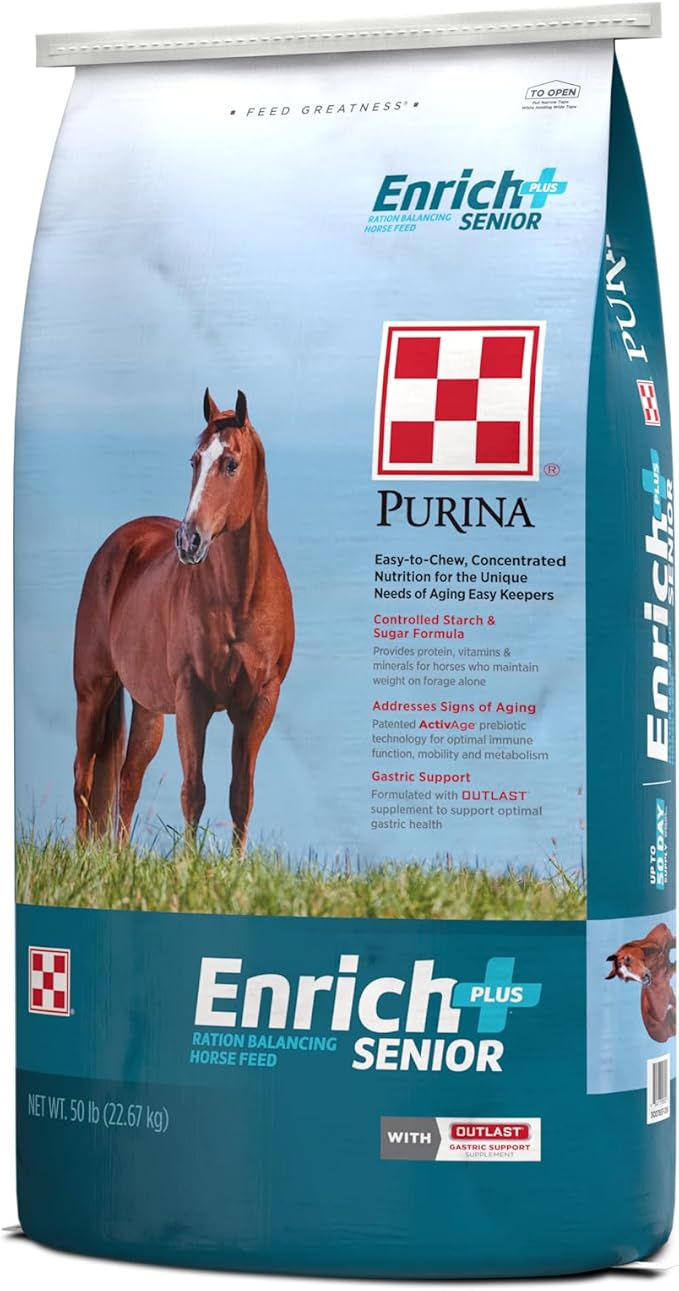 Purina | Enrich Plus Senior Ration Balancing Horse Feed | 50 Pound (50 LB) Bag