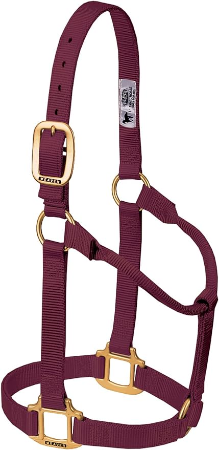 Weaver Equine Nylon Horse Halter, Triple-Ply Cheek Design, Original Non Adjustable Halters for Horses, Equine Tack,Average Size, Black