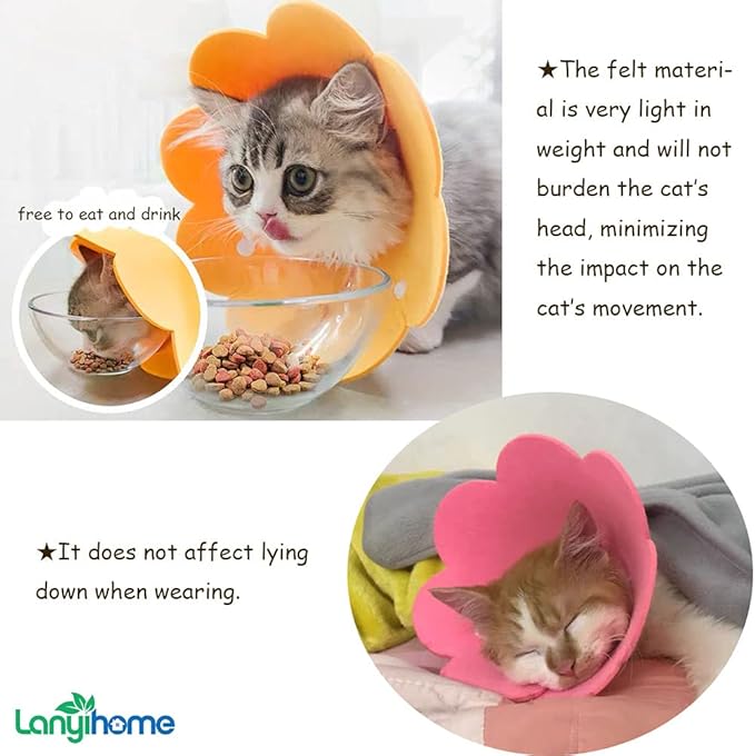 Adjustable Recovery Collar - Cute Flower Neck Cones After Surgery, Set of 2 E Collars for Kitten and Cats S Size (2 pcs)
