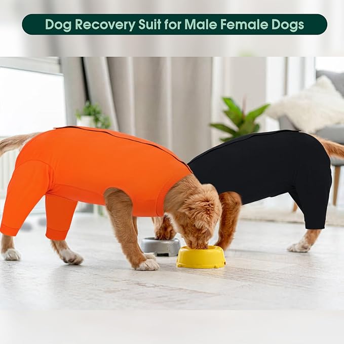 Kuoser Dog Surgery Suit Female Spay Male Neuter, Dog Leg Sleeve to Stop Licking Soft Dog Onesie for Abdominal Wound, Dog Recovery Suit Rear Leg Sleeves Pet Elbow Brace Protector, Black L
