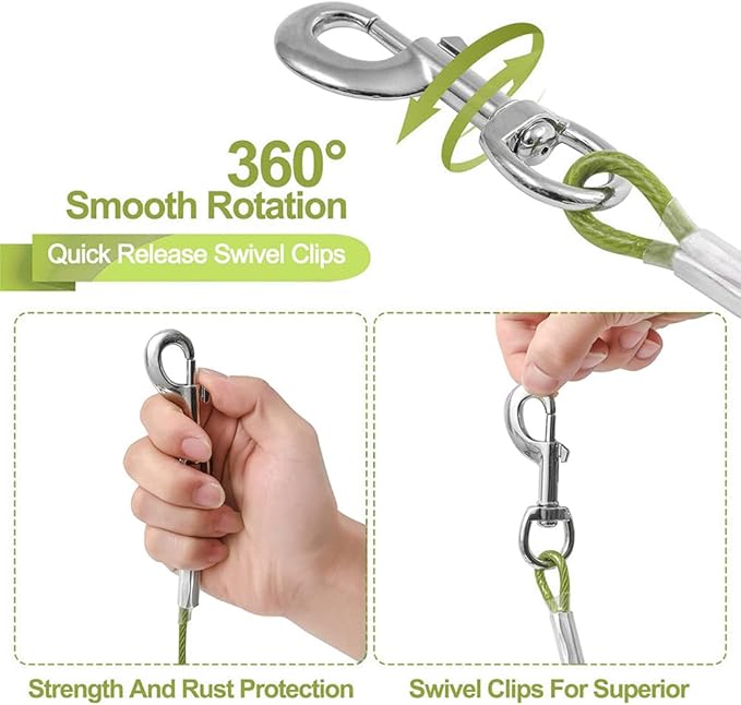 Tie Out Cable for Dogs,50FT Dog Leads,Heavy Duty Tie Out Cable for Large Dogs Up to 125lbs,Durable Dog Runner Tether Line for Outdoor,Yard