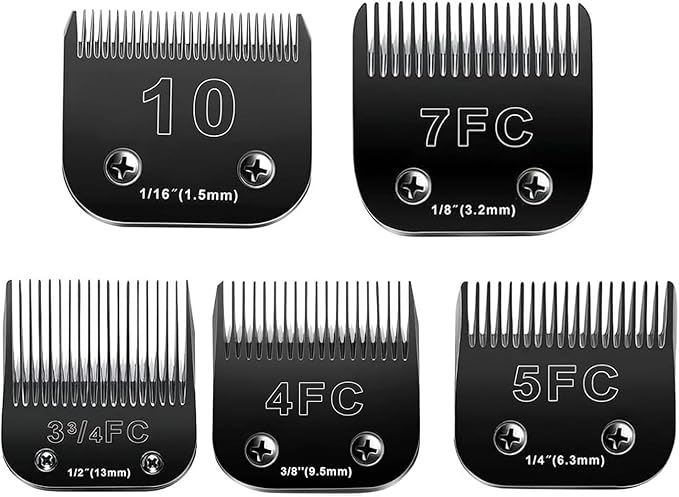 10 Blades Dog Grooming Blades Compatible with Andis/Oster A5/Wahl KM-10 Series Dog Clippers,Detachable Clipper Replacement Blade,Black (5PCS Black-#10+3FC+4FC+5FC+7FC)