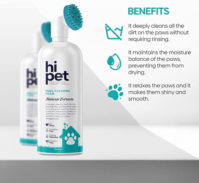 Hi Pet Dog Paw Cleaner Foam with Built-in Paw Scrubber Brush, Paw Cleaner for Dogs and Cats, Cat and Dog Paw Moisturizer, Effortless and Easy-to-Use Bottle Design Dog Feet Cleaner (Pack of 3)