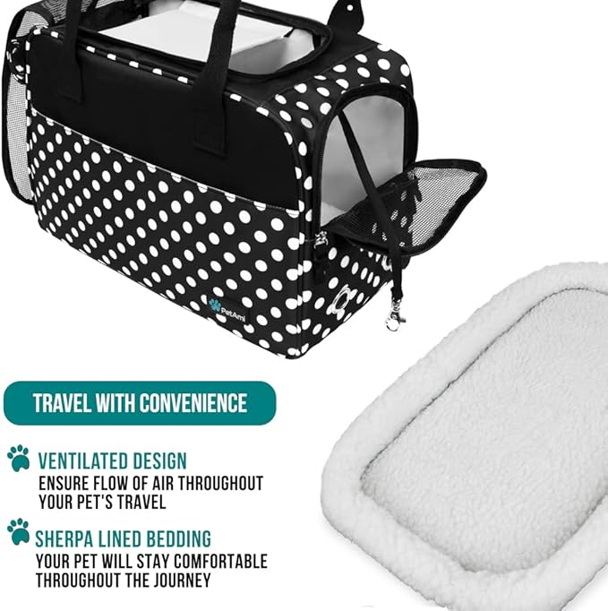 PetAmi Dog Purse Carrier for Small Dogs, Airline Approved Soft Sided Pet Carrier with Pockets, Ventilated Dog Carrying Bag for Puppy Cat, Dog Travel Supplies Bag, Sherpa Bed, Max 12 lbs, Polka Dot