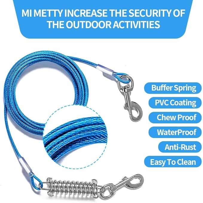 Tie Out Cable for Dog,20FT Dog Leads with Swivel Hook and Shock Spring,Heavy Duty Tie Out Cable for Large Dogs Up to 125lbs,Durable Dogs Runner Tether Line for Outdoor,Yard