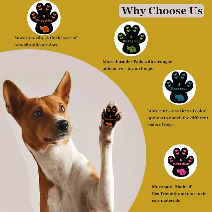 Dog Paw Pads Anti-Slip Grips,Dog Paw Protectors for Senior Dogs on Hot Pavement,Provides Traction to Keep Them from Slipping on Smooth Floors 20 sets-80 Pads Black L