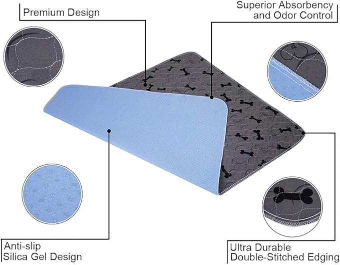 Washable Dog Pee Pads with Free Grooming Gloves,Non Slip Dog Mats with Great Urine Absorption,Reusable Puppy Pee Pads for Whelping,Potty,Training,Playpen