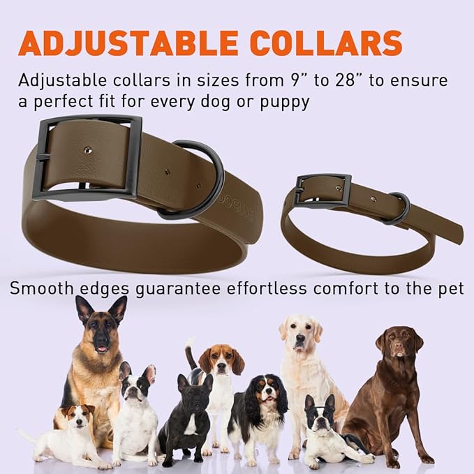 Dogline Biothane Waterproof Dog Collar Strong Coated Nylon Webbing with Black Hardware Odor- Proof for Easy Care Easy to Clean High Performance Fits Small Medium or Large Dogs, Dark Chocolate Brown