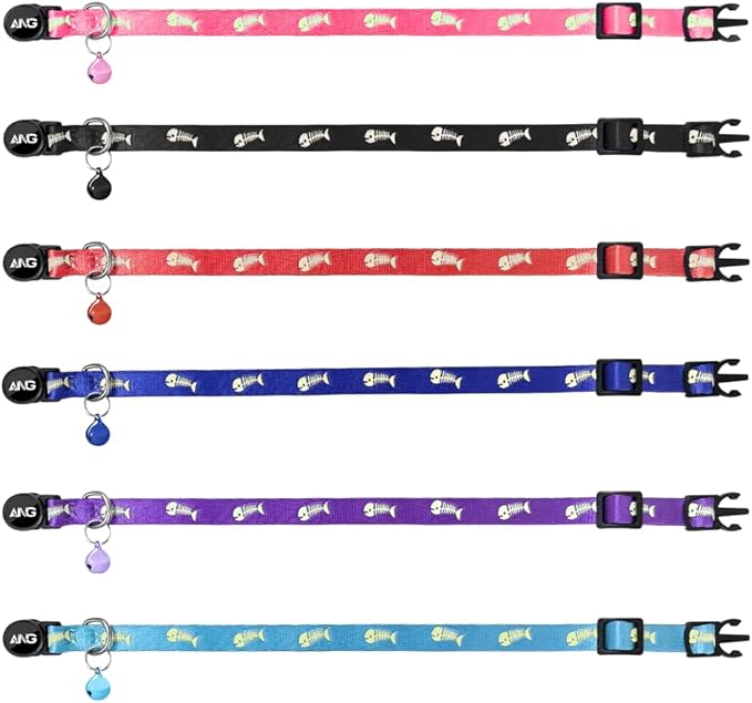 Personalized Breakaway Cat Collars Glow-in-The-Dark with ID Tag, Bell - Safety Quick - Release, Customizable for Female Male Kittens & Cats (Navy)