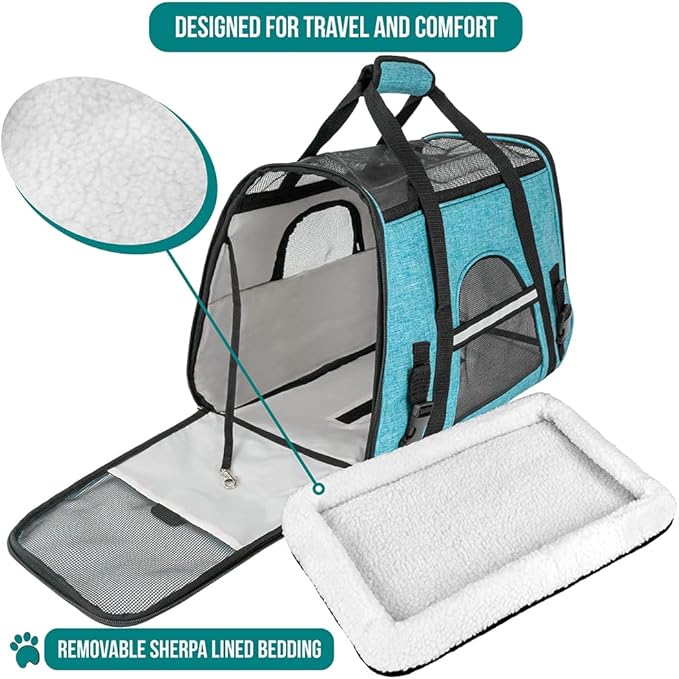 PetAmi Airline Approved Pet Carrier for Cat, Soft Sided Dog Carrier for Small Dog, Cat Travel Supplies Accessories Indoor Cat, Ventilated Pet Carrying Bag Medium Large Kitten Puppy, Large Heather Blue