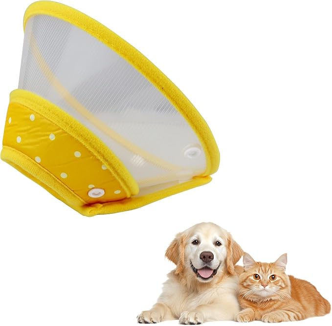 Pet Cone Recovery Dog Cone Adjustable Dog Collar Clear Padded Collar with Breathable Soft Edge, Plastic Puppy Cone Protect The Neck Surgery Recovery, Designed for Cats and Puppies (Yellow, S)