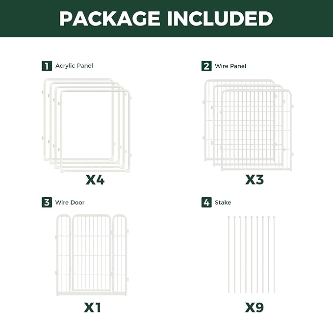 FXW Homeplus Unleashed Indoor Dog Playpen - Stress-Free and Safe Play, Heavy Duty 32 Inch 4 Acrylic Panels + 4 Wire Panels Dog Pen for Small and Medium Dogs, White│Patented