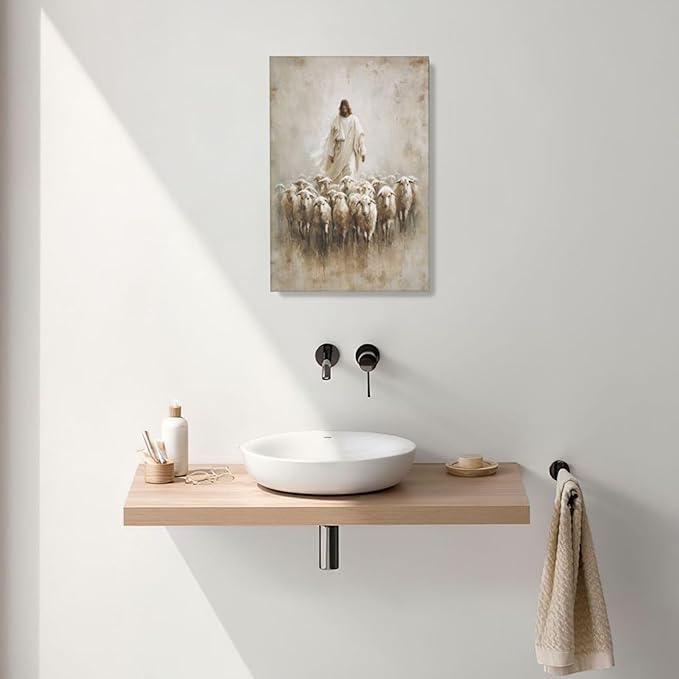 Jesus and Lamb Wall Art Christian Jesus Lamb Canvas Wall Decor Christ Religious Pictures painting Print Framed Artwork Decorations Gifts for Living Room Bedroom Prayer Room Church 16"x24"