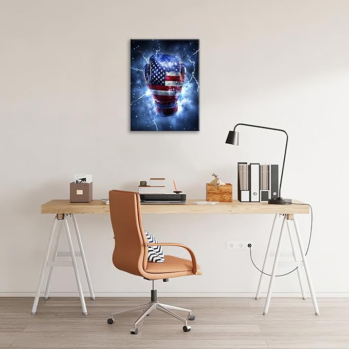 Sports Boxing Wall Art Canvas American Flag Wall Decor Prints Framed Painting Gym Pictures Gifts Artwork for Bathroom Living Dining Room 12"x16"