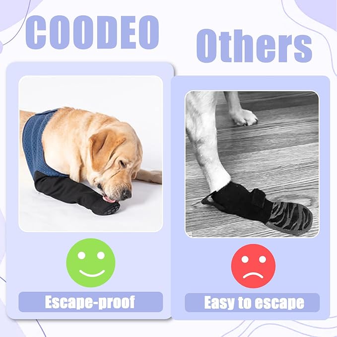 COODEO Dog Socks to Prevent Licking Paws, Healing Boots & Paw Protectors with Non-Slip Bottoms for Wound Protection, Waterproof Sleeve Shoes for Licking（Blue，L_Right