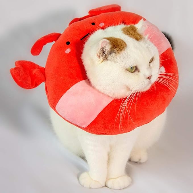 Adjustable Cat Recovery Collar Soft,Cute Pet E-Collar Neck Cone After Surgery Wound Healing Protective Cone Fit for Kitties, Small Dogs(ELC05-lobster-l)