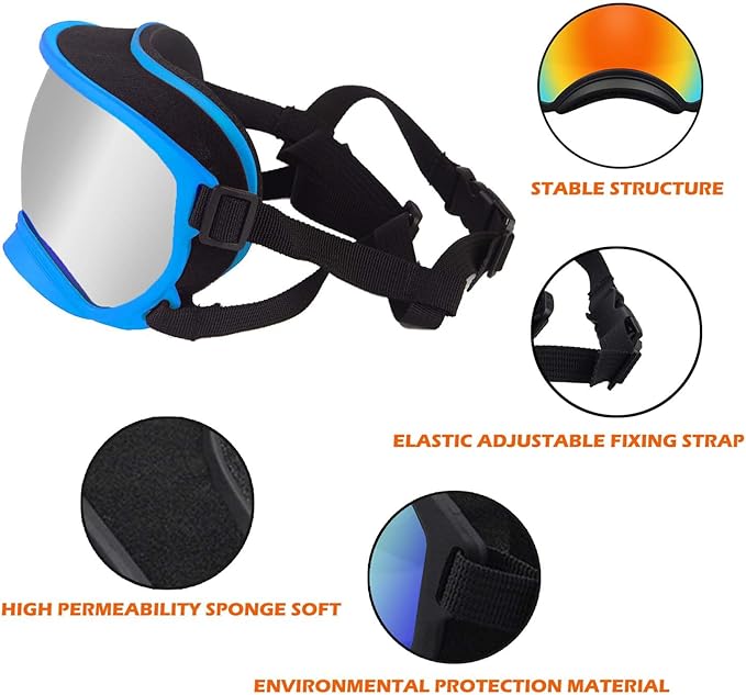 Medium Dog Sunglasses with Adjustable Strap UV Protection, Winproof Dog Puppy Sunglasses, Suitable for Medium Dog Pet Glasses, Dogs Eyes Protection,Soft Dog Goggles