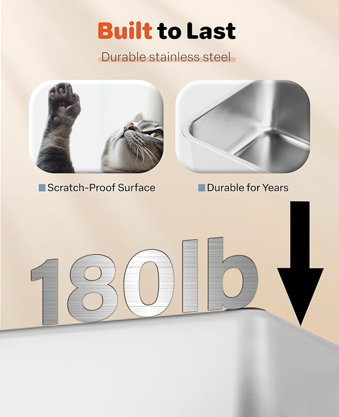 Stainless Steel Litter Box with Lid, 23.5" L x 15.8" W x 12.6" H, XL Metal Cat Box for Big Cats, High Sided Kitty Litter Box with Scoop & Pee Pads, Non-Sticky, Anti-Leakage, Easy to Clean (Black)