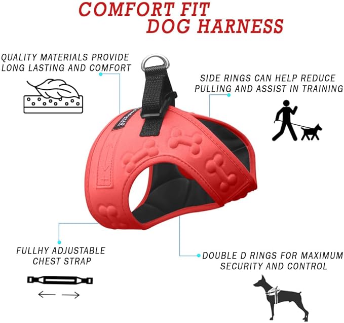 Comfort Fit No Pull Step-in Dog Harness – XS Harness for Small Medium Dogs, Easy Walk Adjustable Vest for Puppy or Service Dog – Soft Padded, Lightweight – Red