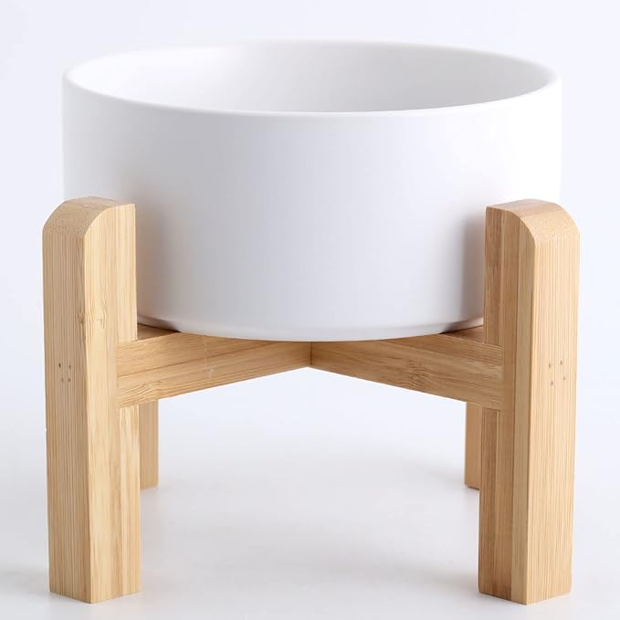 Petygooing White Elevated/Raised Ceramic Dog Bowl for Small Breeds, Dog Food Water Dish with Stand,Pet Feeding Bowl with Anti Slip Rubber for Cats and Small Dogs Puppy 13.5 OZ (5.1In / 1.7 Cups)