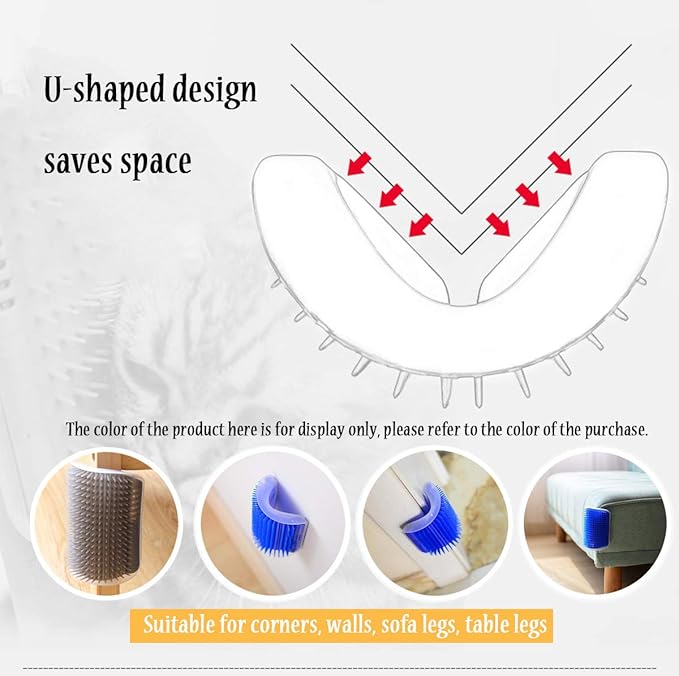 4 Pack Cat Self Groomer with Catnip Pouch,Cats Corner Massage Comb Grooming Brush Tool for Kitten Puppy (2 Black/2 Grey)