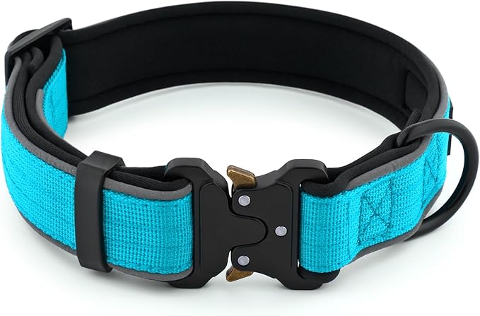 Plutus Pet Tactical Dog Collar, Reflective, Adjustable Heavy Duty Dog Collar, Soft Padded and Comfortable, for Small Medium and Large Dogs (Cyan, S)