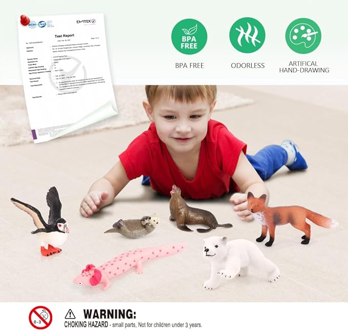 Volnau Safari Animal Figurines Toys 12PCS North America Figures Zoo Pack for Toddlers Kids Christmas Decoration Gift Preschool Educational Bald Eagle Bear Salmon Salamander Jungle Forest Cake Topper