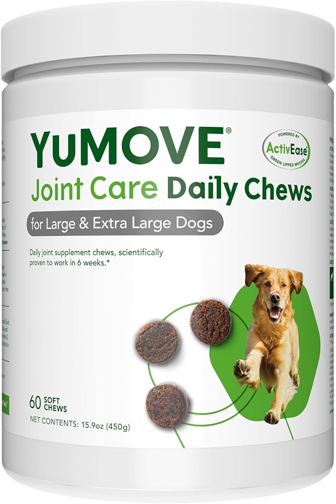YuMOVE Hip & Joint Supplement for Dogs - with Glucosamine Chondroiton, Green Lipped Mussel, Hyaluronic Acid, and Omega 3 Joint Supplement for Stiffness and Mobility 60 Chews (Large/XL Dogs)