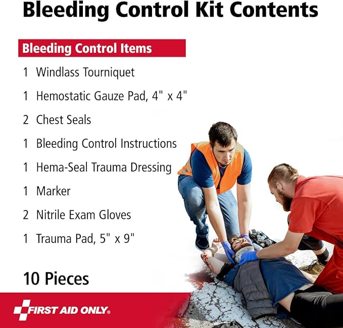 First Aid Only 91137 Critical Essentials Bleeding Control Kit for Chest, Limb & Torso Wounds, 10 Pieces