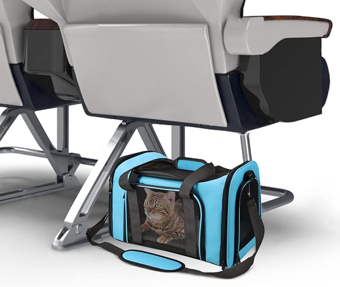 Pet Carrier for Small Medium Cats Puppies up to 15 Lbs, Airline Approved Small Dog Travel Puppy Carrier Soft Sided, Collapsible - Blue