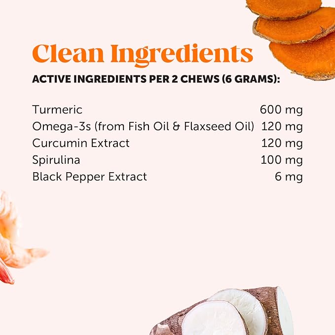 Hip & Joint Turmeric Health - Joint Supplement for Dogs, Omega-3 Fish Oil, Turmeric to Support Overall Health & Ease Stiffness - Advanced Pet Mobility Support - 90 Ct (Pumpkin)