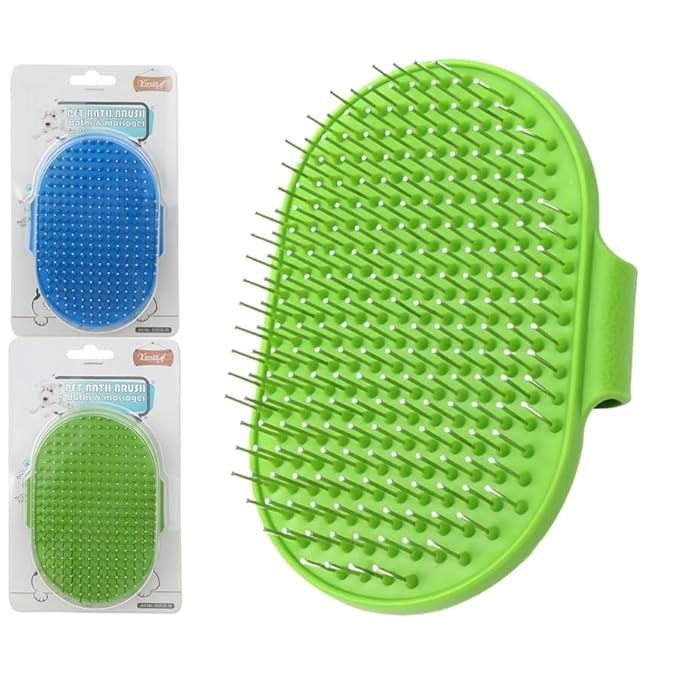 4-Pack Silicone Cat Brush Set, Pet Scratcher and Massager – Adjustable Pet Deshedding Brush, Bath Brush for Cats and Dogs, Suitable for Furniture Legs & Corners (Needle Style - 2PCS (Blue + Green))