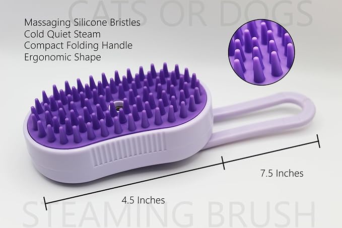 Cat Steam Brush, Helps Reduce Cat Hair, Easy Cleaning Top, Steam Brush with Silicone Massage Bristles for Cats or Dogs, Best for Long-haired Cats or Dogs (Beige)