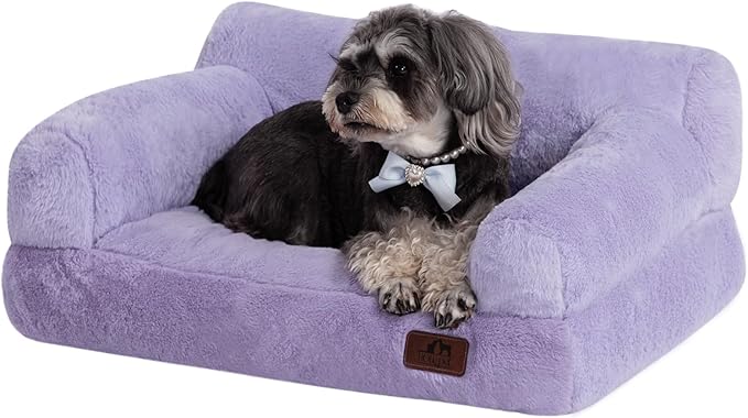 Hollypet Fluffy Plush Pet Cat Couch Sofa Soft Calming Pet Dog Sofa Beds for Medium Small Cats and Dogs, Light Purple