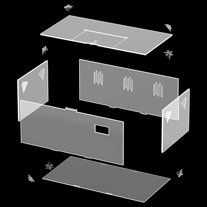 Acrylic Tarantula Enclosure, Reptile Terrarium Breeding Tank w/Temperature Hygrometer,Habitat Reptiles Feeding Box Isopod Terrarium Cage for Insect Lizard Home Office (Reptile-Tank-L(No Tray))