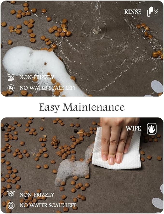 Pet Feeding Mat-Absorbent Dog Mat for Food and Water Bowl-No Stains Quick Dry Water Dispenser Mat-Dog Accessories Pet Supplies-Bowl for Messy Drinkers（Brown,12"x19"