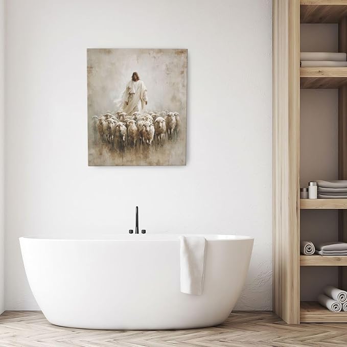 Jesus and Lamb Wall Art Christian Jesus Lamb Canvas Wall Decor Christ Religious Pictures painting Print Framed Artwork Decorations Gifts for Living Room Bedroom Prayer Room Church 24"x20"