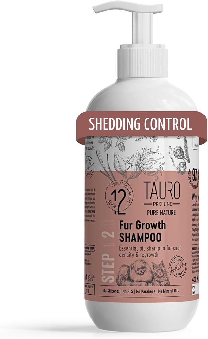 Tauro Pro Line Deshedding Dog Shampoo, Natural Pet Wash, Coat Regrowth Formula for Sensitive Skin & Shedding Control, Deodorizing for Smelly Dogs (Fur Growth - 13.5 Fl Oz)