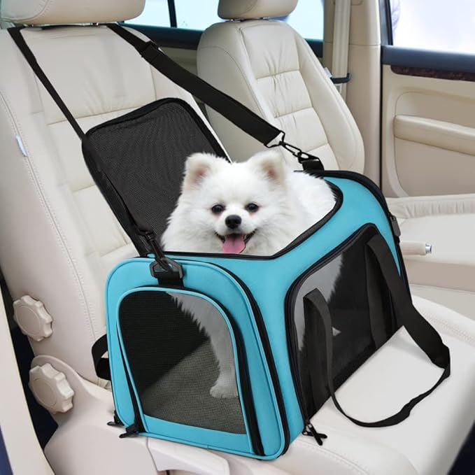 Pet Carrier for Small Medium Cats Puppies up to 15 Lbs, Airline Approved Small Dog Travel Puppy Carrier Soft Sided, Collapsible - Blue