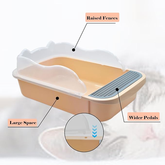 kathson Open Cat Litter Box with High Side,Anti-Splashing Cats Litter Pan Semi-Enclosed Removable Cats Litter Boxes with Litter Sifting Scoop Open Top Kitty Toilet for Easy to Clean(Khaki)