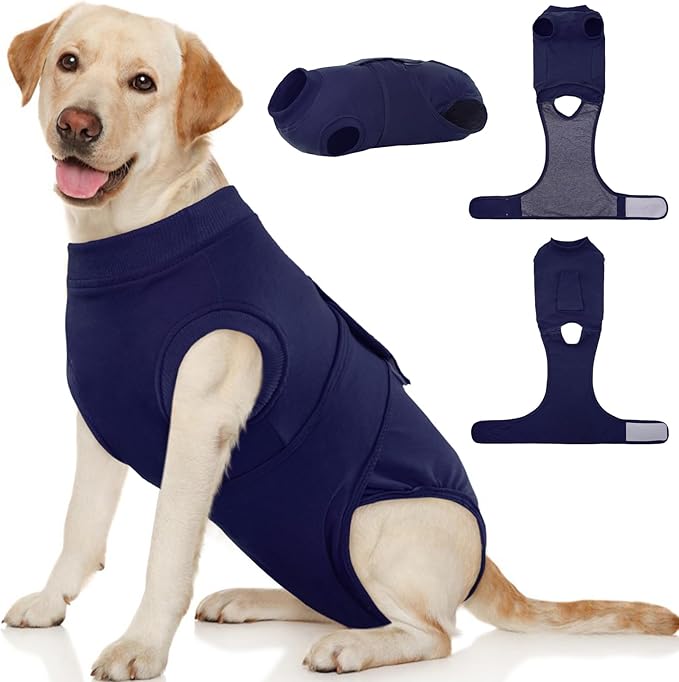 Kuoser Dog Surgery Suit Female Spay, Dog Recovery Suit Male Neuter, Puppy Clothes Onesie for Surgery Anti Licking Abdominal Wounds Pet Surgical Recovery Bodysuit Shirt, Substitute E-Collar & Cone