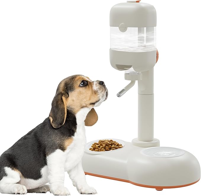 Pet Bowls with Weaning Bottles,3 in 1 Height Adjustable Water Dispenser for Dogs,15°Tilted Food Bowls for Small Dogs,Puppy Feeding,Pet Food Bowls for Cats,Rabbits,Ferrets