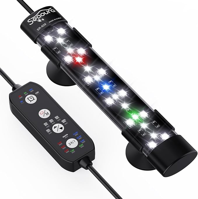 Submersible Aquarium Light for 8 to 17 Inch Fish Tank, 24/7 Cycle Fish Tank Light with Timer, Aquarium Plant Light with Full Spectrum+7 Single Colors, Auto On/Off, Adjustable Brightness