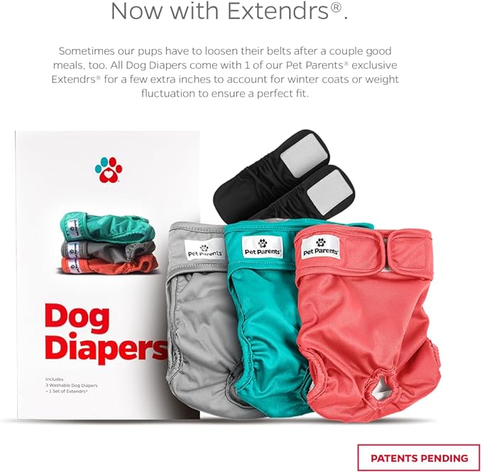 Pet Parents® Washable Dog Diapers (3pack) + Extendrs® of Durable Doggie Diapers, Premium Dog Diapers Female (X-Small, Southern Belle)