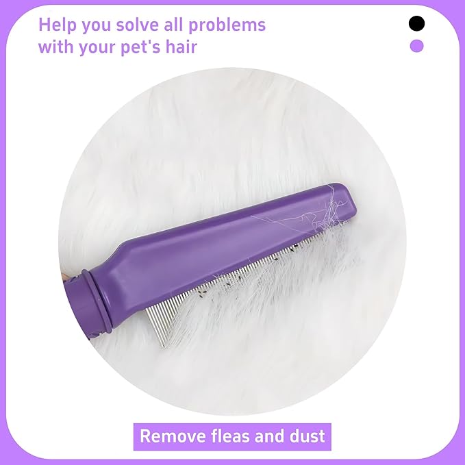Pet Flea Comb for Dogs & Cats,Removes Tangles & Flea, Tear Stain Removal, Stainless Steel Metal Teeth, Non-slip & Anti-static Rubber Handle, Safe & Gentle Pet Grooming Comb