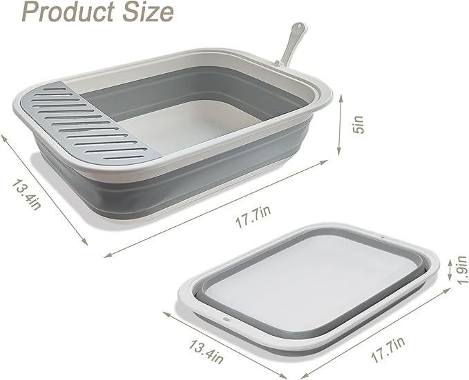 Collapsible Small Cat Litter Box,Kitten Open Potty Pan with Scoop Cat Toilet with Falling Sand Pedal Low Entrance Foldable Kittens Travel Litter Box Blue