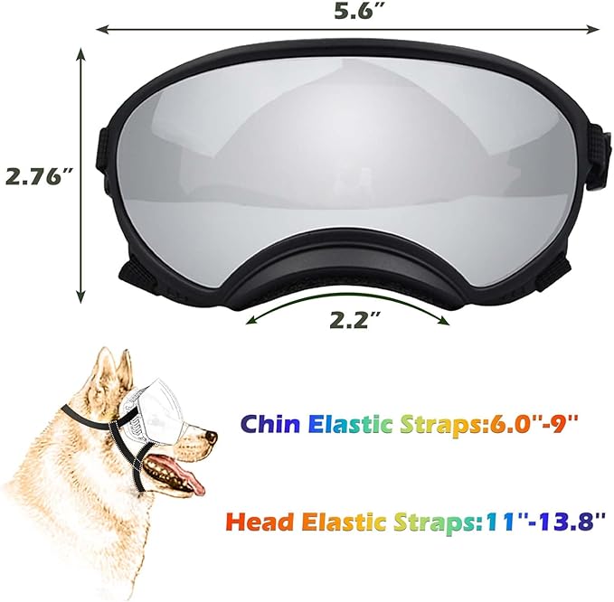 Medium Dog Sunglasses with Adjustable Strap UV Protection, Winproof Dog Puppy Sunglasses, Suitable for Medium Dog Pet Glasses, Dogs Eyes Protection,Soft Dog Goggles